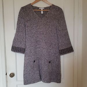 Style & Co Brown Knit Sweater Dress 3/4 Sleeve Bell Sleeves Size M